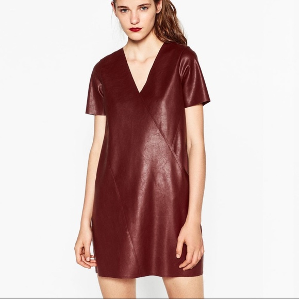 Zara Faux Leather Burgundy Red Dress